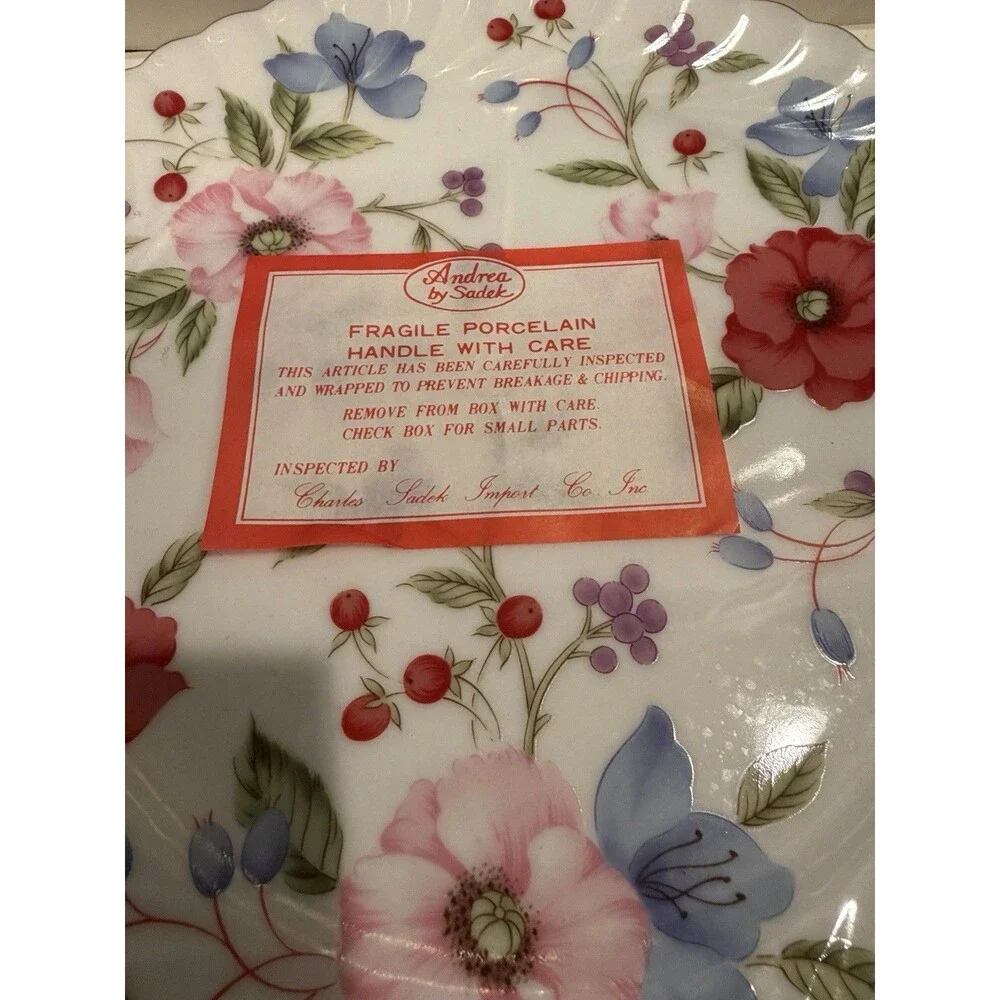 Andrea by Sadek Porcelain Cake Plate and Matching Server Set In Original Box